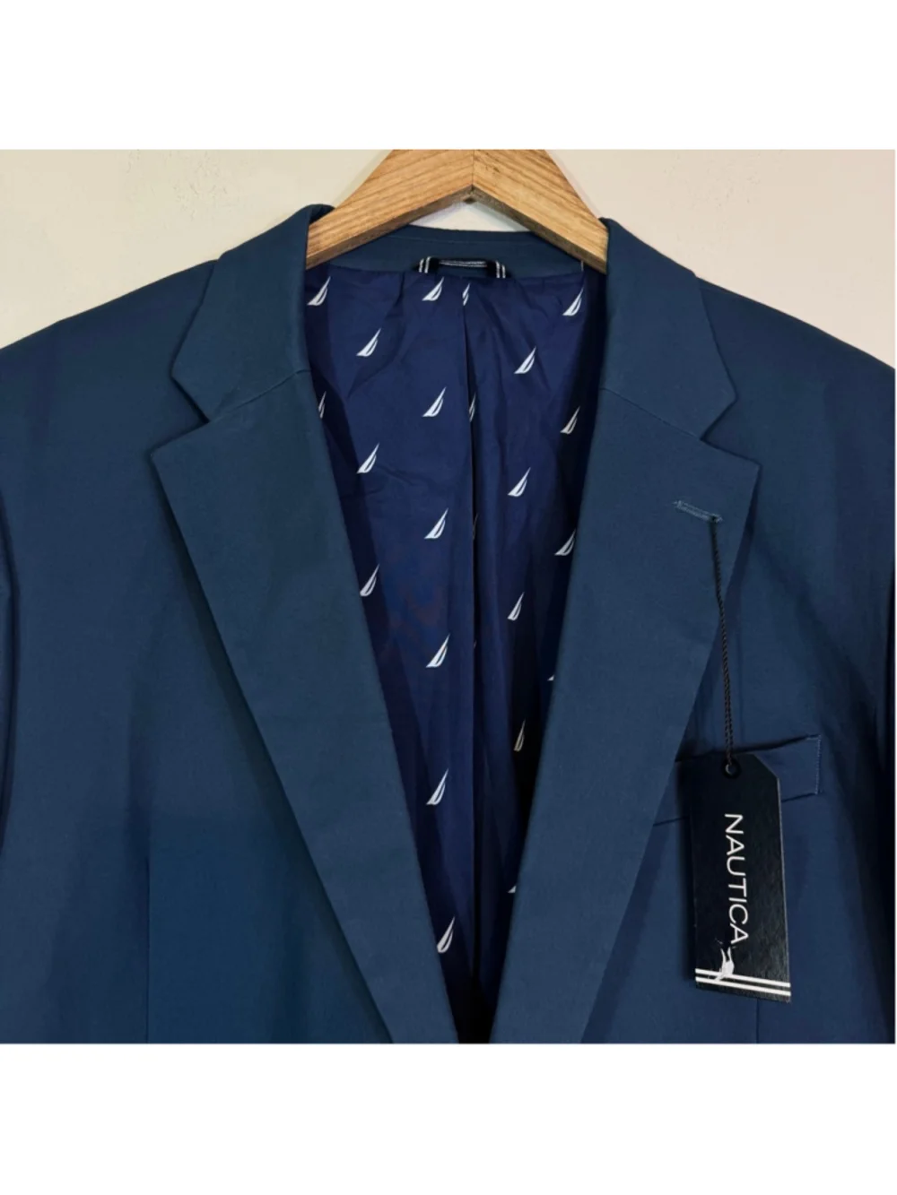 NAUTICA Modern-Fit Seasonal Cotton Stretch Suit Set Marine Blue 48L Blazer x 43W